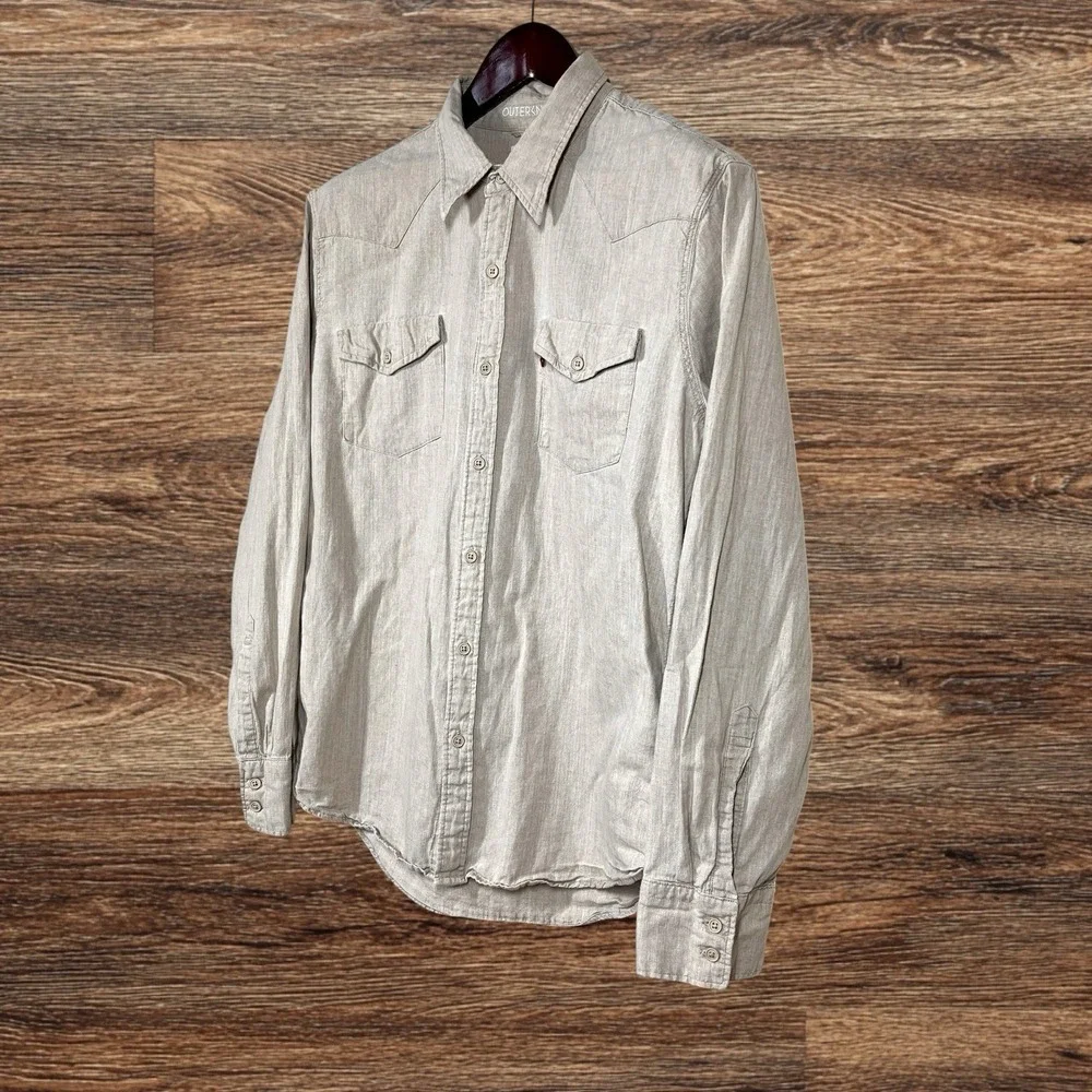 Levis Wellthread x Outerknown Linen Blend Western Shirt Mens L Beige Button Up